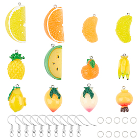 Superfinding bricolage 24 paires de kits de fabrication de boucles d'oreilles sur le thème des fruits, y compris les pendentifs en résine, Crochets et anneaux de saut en laiton plaqué platine