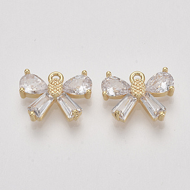 Brass Micro Pave Cubic Zirconia Charms, Bowknot, Clear, Nickel Free