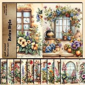 10pcs Vintage Flower Scrapbook Paper Pads, Floral Paper Sheets for DIY Album Scrapbook, Greeting Card, Background Paper