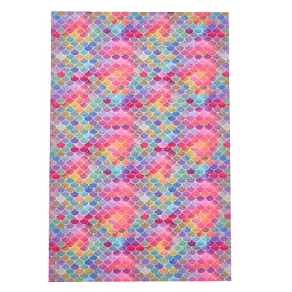 Mermaid Fish Scale Pattern PU Leather Fabric, Self-adhesive Fabric, for Bows Earrings Hair Accessories Bag Making DIY Crafts