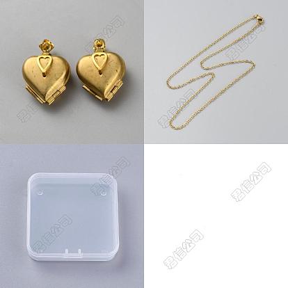 DIY Brass Heart Locket Pendant Necklaces Making Kits
