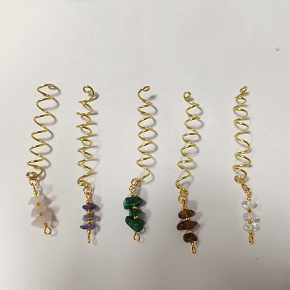 5 piezas 5 estilo ojo de tigre natural y malaquita y cuarzo rosa y amatista, colgantes grandes del viruta del opalite, con fornituras de hierro y alambre de joyería de cobre