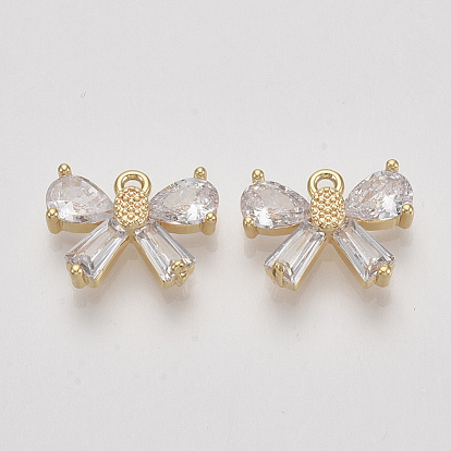 Brass Micro Pave Cubic Zirconia Charms, Bowknot, Clear, Nickel Free