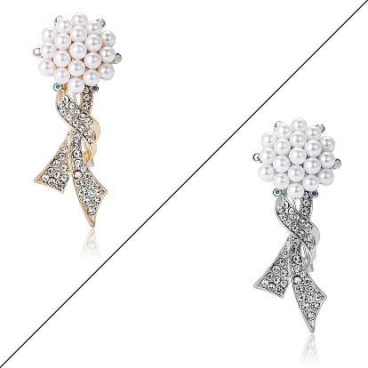 Брошь из цветочной ленты со стразами и кристаллами, с имитацией жемчуга