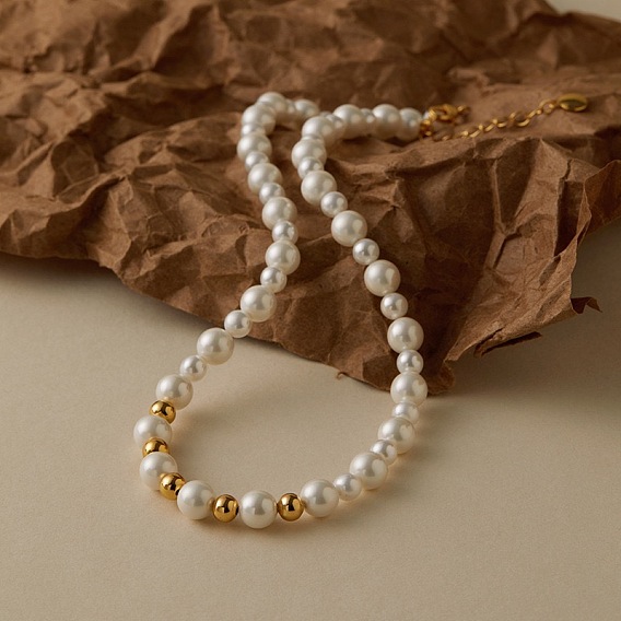 Винтажные колье-воротники с круглыми бусинами из перламутра для женщин, реальный 18 k позолоченный