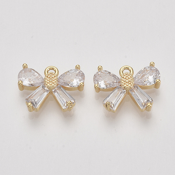 Brass Micro Pave Cubic Zirconia Charms, Bowknot, Clear, Nickel Free