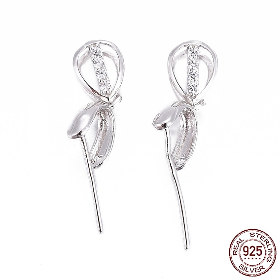 925 Sterling Silver Pendant Bails, with Cubic Zirconia, Clear