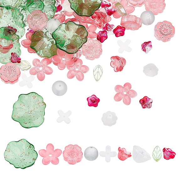 180 шт. 9 стили прозрачные стеклянные бусины спрей, цветок и листья