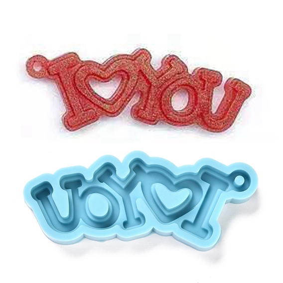 DIY Pendant Silicone Molds, Resin Casting Molds, For UV Resin, Epoxy Resin Jewelry Making, Valentine's Day Theme, Word with Heart