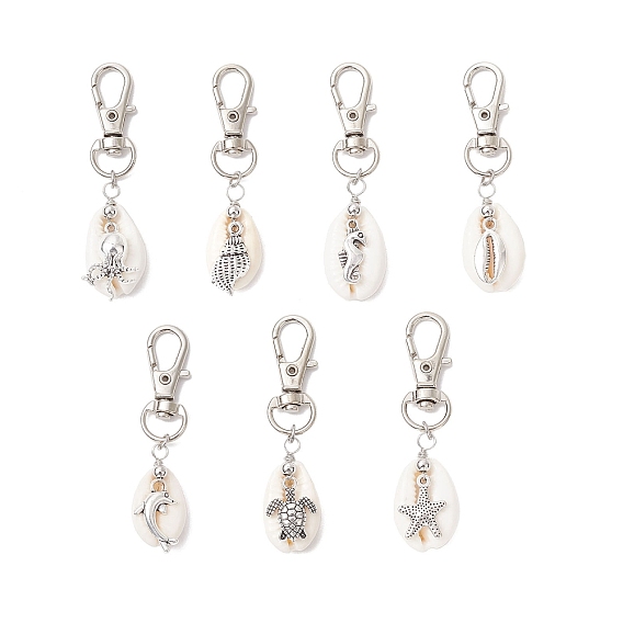Океан коллекция подвесные украшения из ракушек, подвески из сплава и поворотные застежки-шармы для украшений сумок