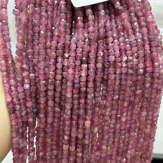 Natural Pink Tourmaline Beads Strands, Cube, Grade A