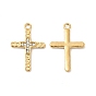 Vacuum Plating 201 Stainless Steel with Rhinestone Pendants, Religion Cross Charms, Real 18K Gold Plated