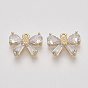 Brass Micro Pave Cubic Zirconia Charms, Bowknot, Clear, Nickel Free