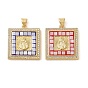 Brass & Shell & Clear Cubic Zirconia Pendants, Cadmium Free & Lead Free, Square with Virgin Mary Pattern, Real 18K Gold Plated