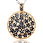 Alloy Enamel Pendants, Flat Round with Flower Pattern, Golden, 57x45x4mm, Hole: 7x10mm