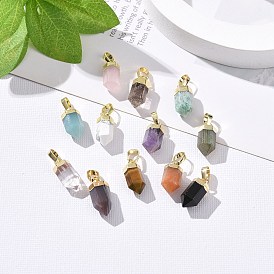 Natural Mixed Gemstone Pointed Charms, with Golden Plated Brass Findings, Long-Lasting Plated, Faceted Bullet, Mixed Dyed and Undyed
