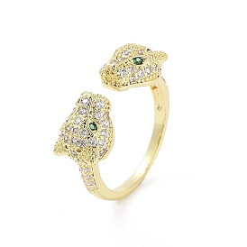 Rack Plating Adjustable Brass with Cubic Zirconia Rings, Long-Lasting Plated, Lead Free & Cadmium Free, Leopard