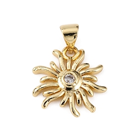 Brass Micro Pave Clear Cubic Zirconia Pendants, Flower