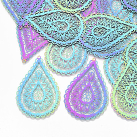 Ion Plating(IP) 201 Stainless Steel Filigree Big Pendants, Etched Metal Embellishments, Teardrop