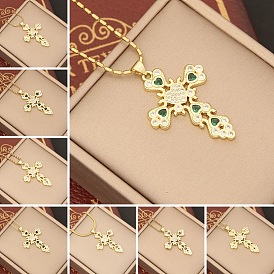 Stylish Copper Inlaid Zircon Necklace with 18K Cross Pendant - N1181