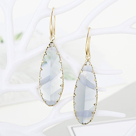 Geometric Crystal Drop Earrings with 3D Cut Glass and Beveled Edges