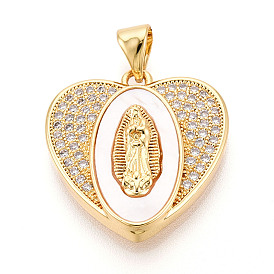 Латунные микропаве прозрачные подвески с фианитом, без кадмия и без свинца, с оболочкой, сердце и дева мария