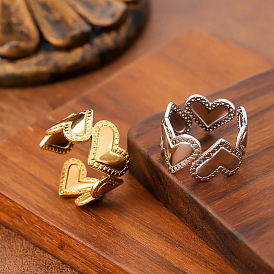 304 открытые кольца-манжеты из нержавеющей стали для женщин, сердце