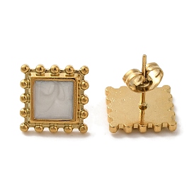 Ion Plating(IP) 304 Stainless Steel Square Stud Earrings, wtih Enamel