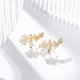 Серьги-манжеты из латуни с микропаве из прозрачного кубического циркония с цветочным покрытием, без свинца и без кадмия