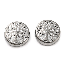 316 Stainless Steel Beads, Flat Round with Trinity Knot Tree Pattern