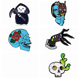 Halloween Theme Enamel Pin, Alloy Brooch for Backpack Clothes, Skull/Women/Hand