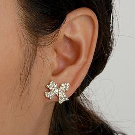 Fashionable Butterfly Bow Earrings with Delicate Diamond Inlay - European and American Style