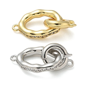 Rack Plating Brass Micro Pave Clear Cubic Zirconia Fold Over Clasps, Long-Lasting Plated, Lead Free & Cadmium Free, Oval