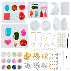 Olycraft DIY Jewelry Kit, with Pendant Silicone Molds, Brass Earring Hooks, Waxed Cotton Cord Necklace, Alloy Open Back Bezel Pendants, Sequins, Iron Chain Extender