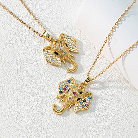Vintage Bronze Plated Gold Mixed Color Zircon Elephant Pendant Necklace for Women