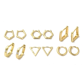 Boucles d'oreilles créoles en laiton pour femmes, hexagone/rectangle/triangle/anneau, réel 18 k plaqué or