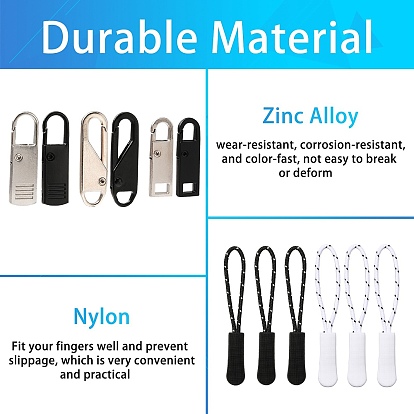 6Pcs Plastic Zipper Puller and 12Pcs Alloy Replacement pull-tab Accessories, for Luggage Suitcase Backpack Jacket Bags Coat