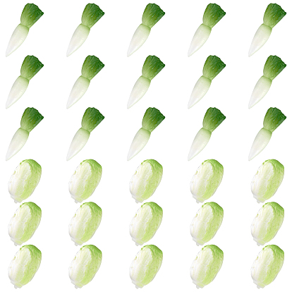 30Pcs 2 Style PVC White Radish & Chinese Cabbage, Imitation Vegatables, Play Food, for Dollhouse Accessories, Pretending Prop Decorations
