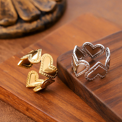 304 открытые кольца-манжеты из нержавеющей стали для женщин, сердце
