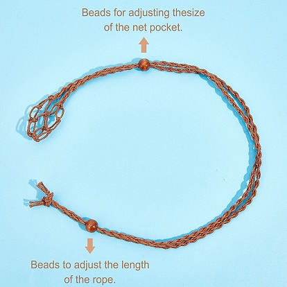 Gorgecraft Adjustable Braided Waxed Cord Macrame Pouch Necklace Making, Interchangeable Stone, with Wood Beads