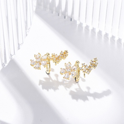 Серьги-манжеты из латуни с микропаве из прозрачного кубического циркония с цветочным покрытием, без свинца и без кадмия