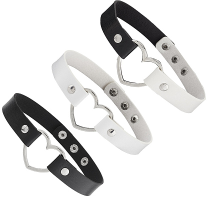 3 шт. 3 стили регулируемые готические двухцветные ожерелья-чокеры из искусственной кожи в форме сердца для женщин, платина