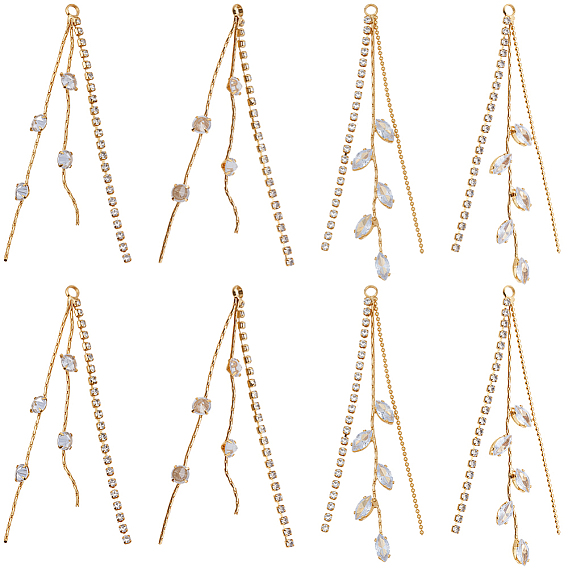 8 шт. 2 стили латунные микропаве прозрачные кубические цирконии кисточки цепочки большие подвески