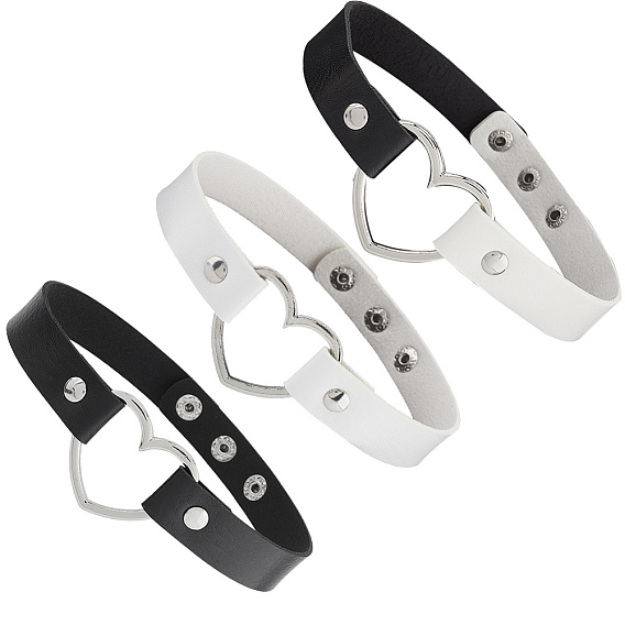 3 шт. 3 стили регулируемые готические двухцветные ожерелья-чокеры из искусственной кожи в форме сердца для женщин, платина