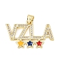 Brass Micro Pave Clear Cubic Zirconia Pendants, Word VZLA with Star Charms, with Enamel, Rack Plating, Long-Lasting Plated, Cadmium Free & Lead Free
