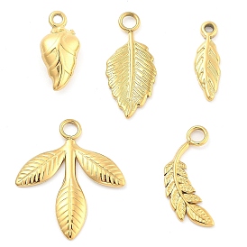 Ion Plating(IP) 304 Stainless Steel Pendants, Leaf, Bumpy