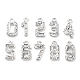 Brass Micro Pave Clear Cubic Zirconia Pendants, Number Charms