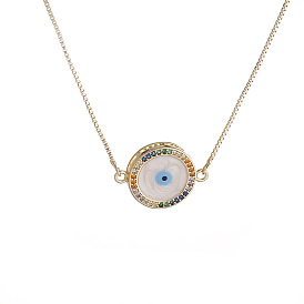 Geometric Eye Pendant Necklace with Diamond Inlay and Shell Design for Women