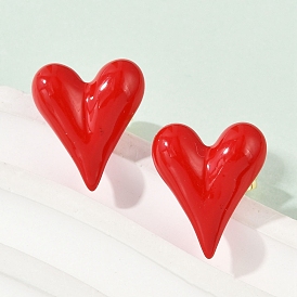 Серьги-гвоздики из латуни и эмали для женщин, сердце