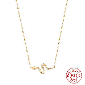 Chic and Edgy Snake Necklace with Diamonds - S925 Sterling Silver Street Style Collarbone Chain